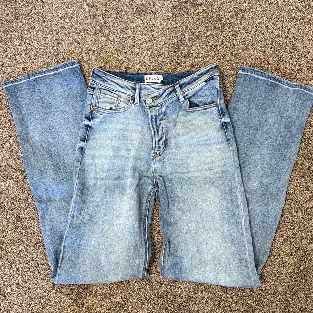 Cello Crossover High Rise Straight Leg Jeans